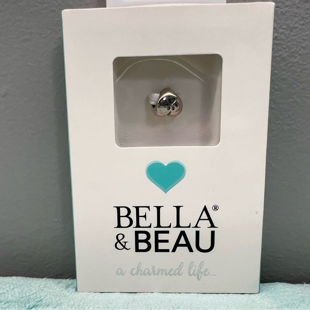Silver Bella and Beau Dog Collar Charm Heart with Pawprint